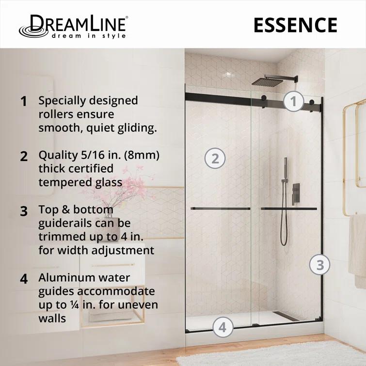 44" - 48" W 76" H Reversible Semi-Frameless Shower Door with ClearMax Technology