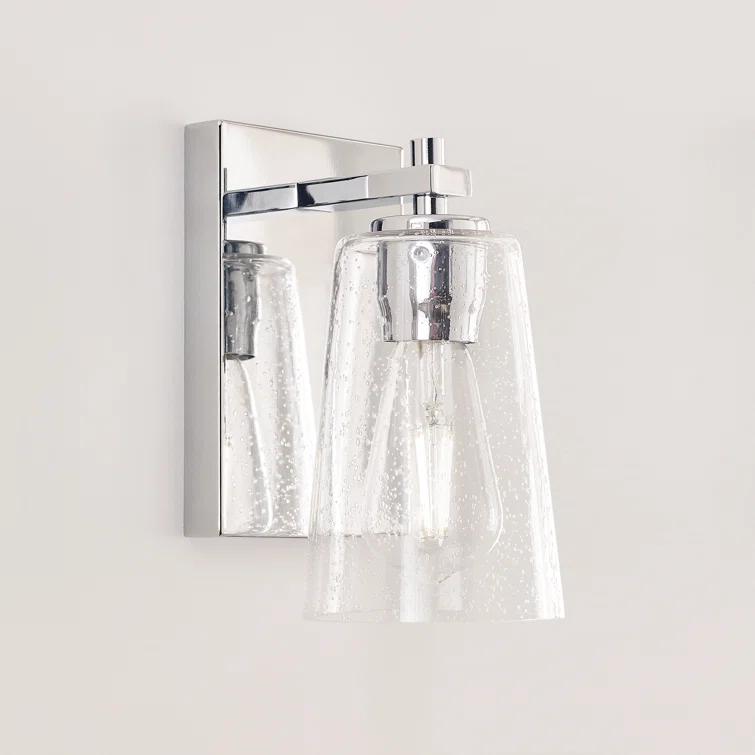 Chrome Clear Seeded Glass Round Wall Sconce, 1-Light