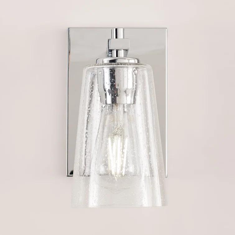 Chrome Clear Seeded Glass Round Wall Sconce, 1-Light