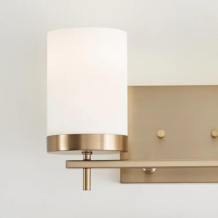 Zire Elegant 2-Light Vanity Fixture in Satin Brass with Etched Glass