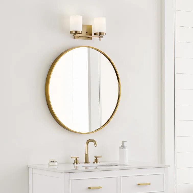 Zire Elegant 2-Light Vanity Fixture in Satin Brass with Etched Glass