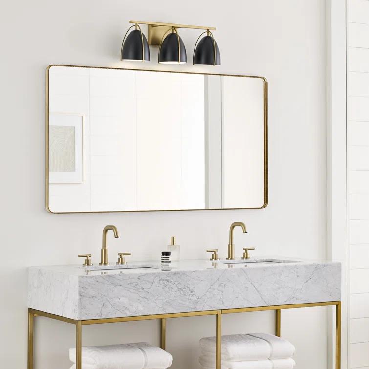 Norman 24.25" Satin Brass Vanity Light with Midnight Black Steel Shades