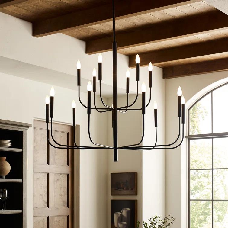Ellen DeGeneres Aged Iron Empire 15-Light Linen Shade Chandelier