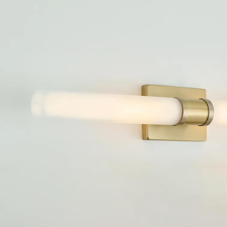 Satin Brass 2-Light Dimmable Vanity Light with Frosted Glass