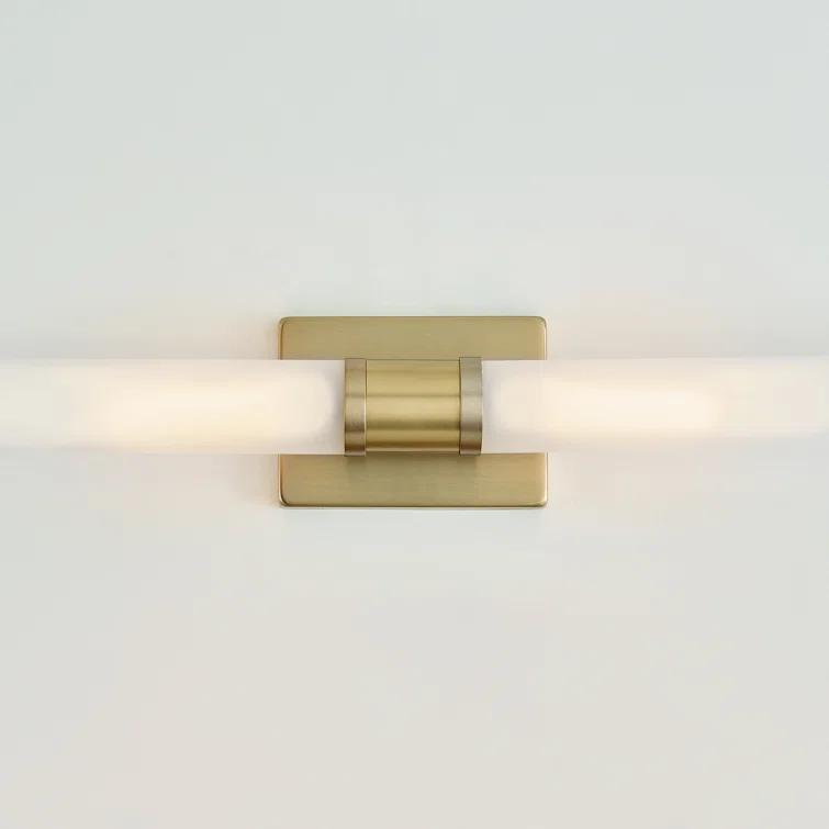 Satin Brass 2-Light Dimmable Vanity Light with Frosted Glass