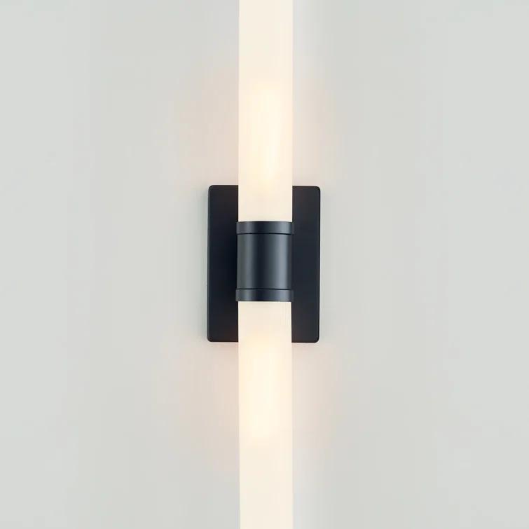 Midnight Black Two-Light Cylinder Wall Sconce with Satin Etched Glass