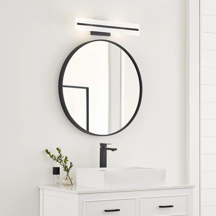 Midnight Black Steel 24" Bath Vanity Light with Satin Etched Glass Shades