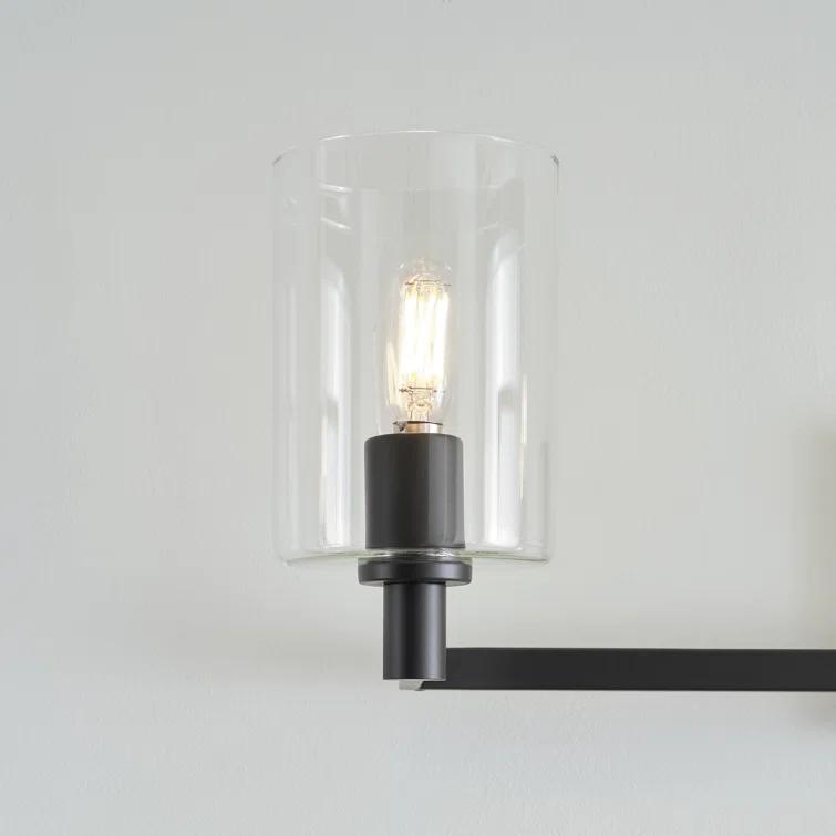 Fullton Midnight Black 3-Light Vanity with Clear Glass Cylinder Shades