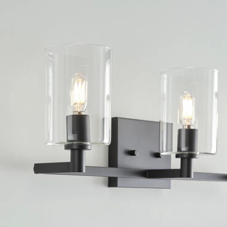 Fullton Midnight Black 3-Light Vanity with Clear Glass Cylinder Shades