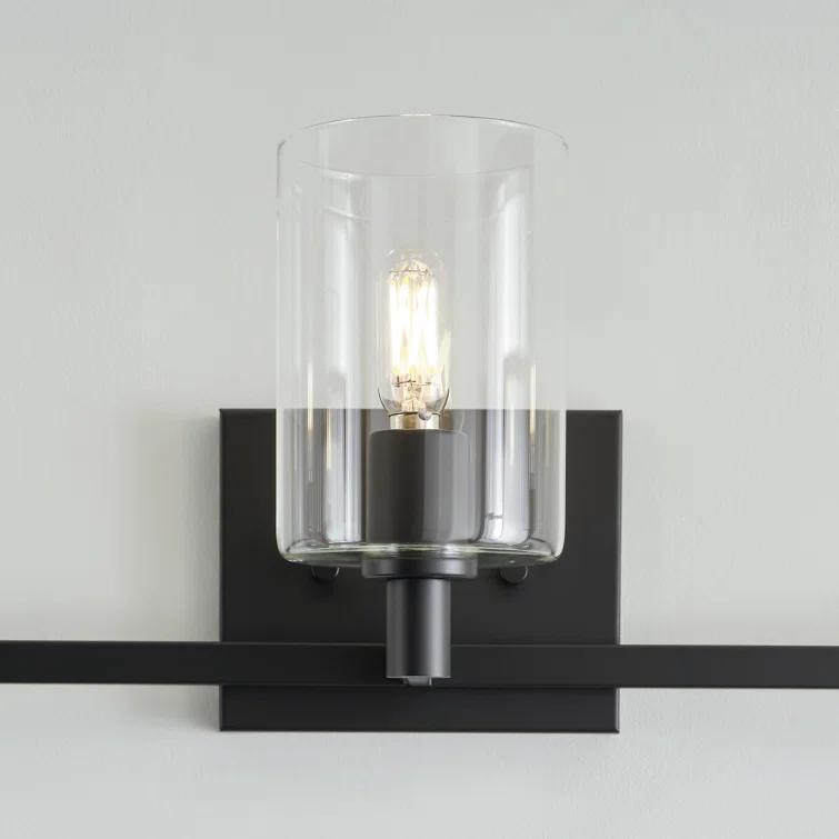 Fullton Midnight Black 3-Light Vanity with Clear Glass Cylinder Shades