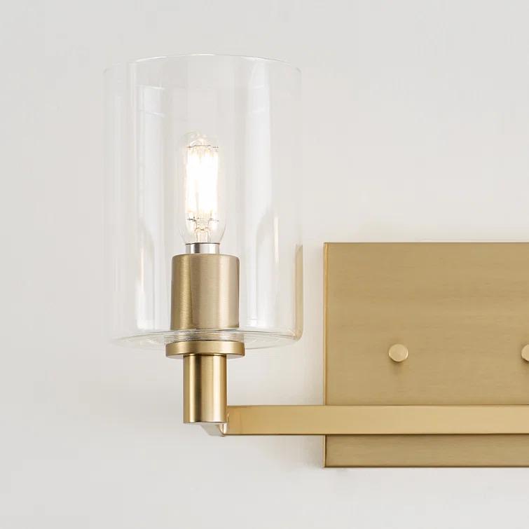 Satin Brass Cylinder 2-Light Clear Glass Bath Vanity
