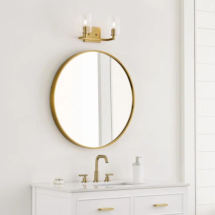 Satin Brass Cylinder 2-Light Clear Glass Bath Vanity