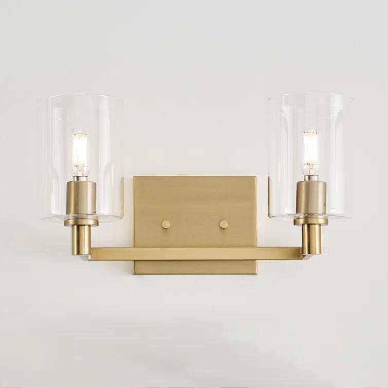 Satin Brass Cylinder 2-Light Clear Glass Bath Vanity