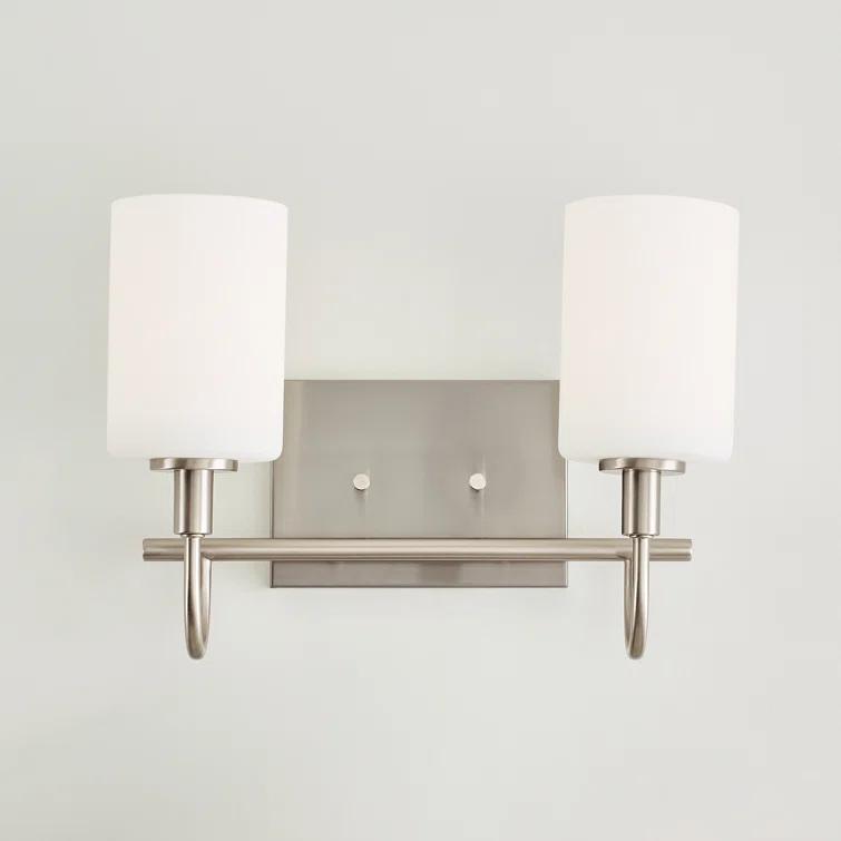 Oak Moore 13.875" Brushed Nickel 2-Light Bath Vanity with Etched Glass