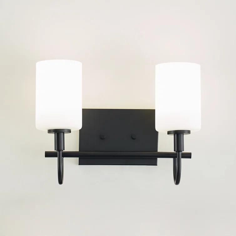 Midnight Black 2-Light Wall Sconce with Etched Glass Shades