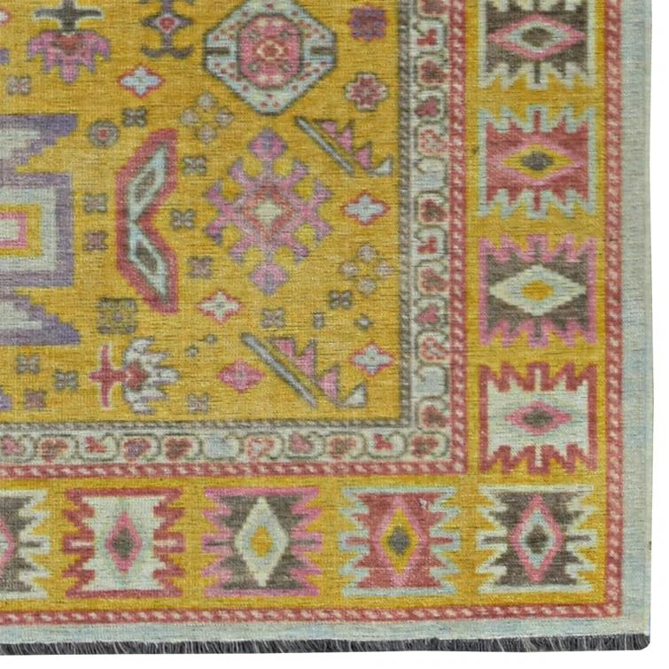 Linon Logan Sivas Polyester 2' X 10' Runner Rug in Yellow and Ivory