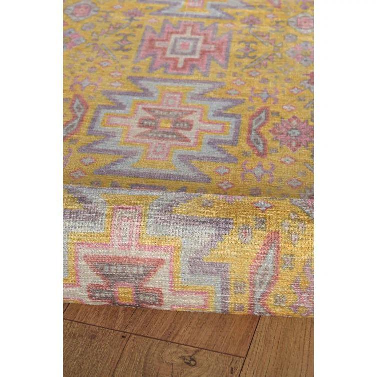 Linon Logan Sivas Polyester 2' X 10' Runner Rug in Yellow and Ivory