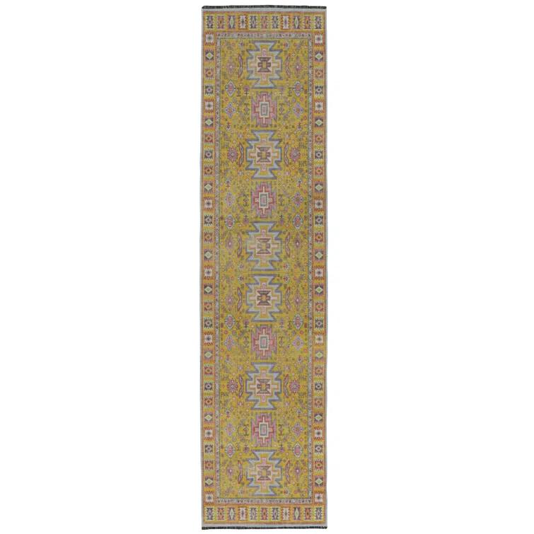 Linon Logan Sivas Polyester 2' X 10' Runner Rug in Yellow and Ivory