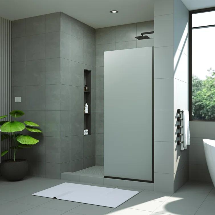 Matte Black Frameless Frosted Tempered Glass Walk-In Shower Screen