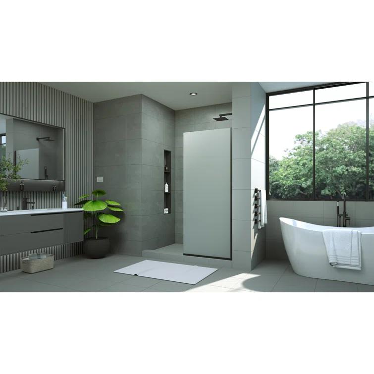 Matte Black Frameless Frosted Tempered Glass Walk-In Shower Screen