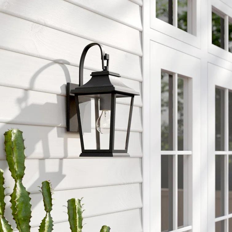 Warren Textured Black Dimmable Lantern Sconce with Clear Panels