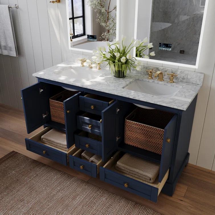 Audrey 60 in. Heritage Blue Double Bath Vanity with Marble Top
