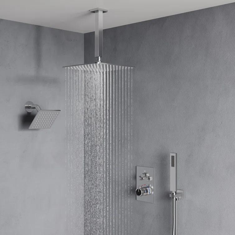 Thermostatic Shower Faucet 12" High-Pressure Dual Showerheads with Rough-In Valve