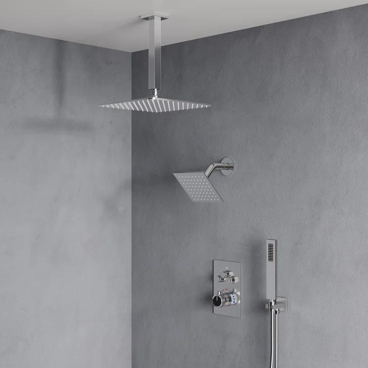 Thermostatic Shower Faucet 12" High-Pressure Dual Showerheads with Rough-In Valve