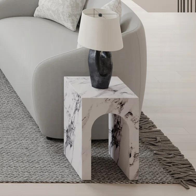 Fritzy Square End Table In White Engineered Stone