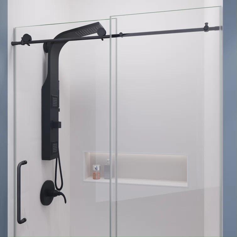 Madam Series 48 In. By 76 In. Frameless Sliding Shower Door In Gunmetal With Clear Tempered Glass And Tsunami Guard