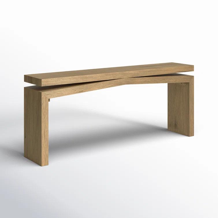 Worn Oak Veneer Console Table with Floating Construction