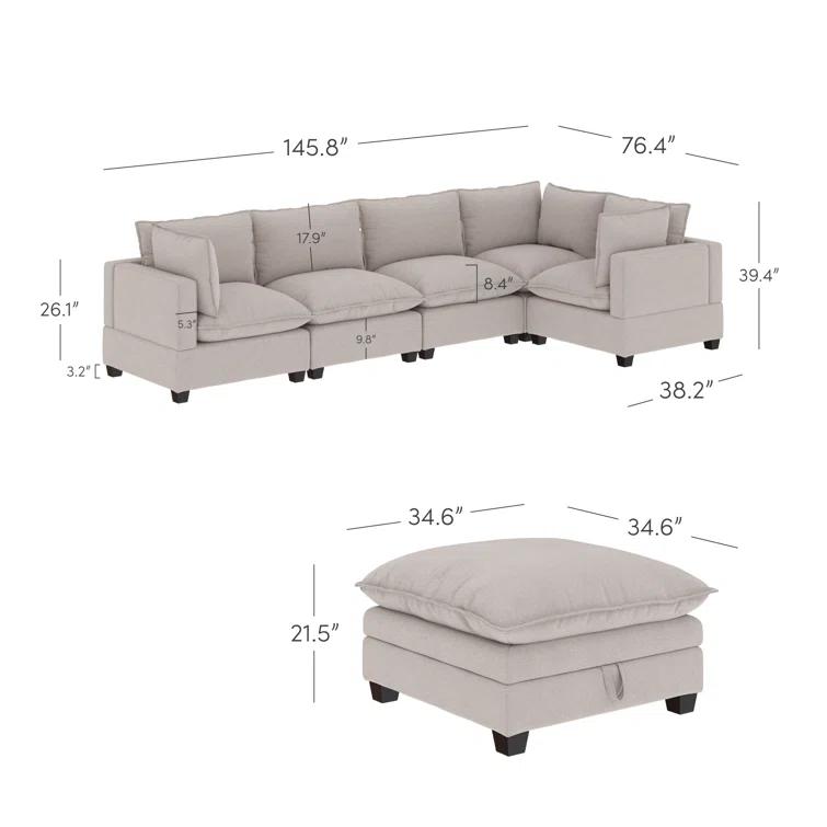 Modern Upholstered Cloud Sectional With Ottoman
