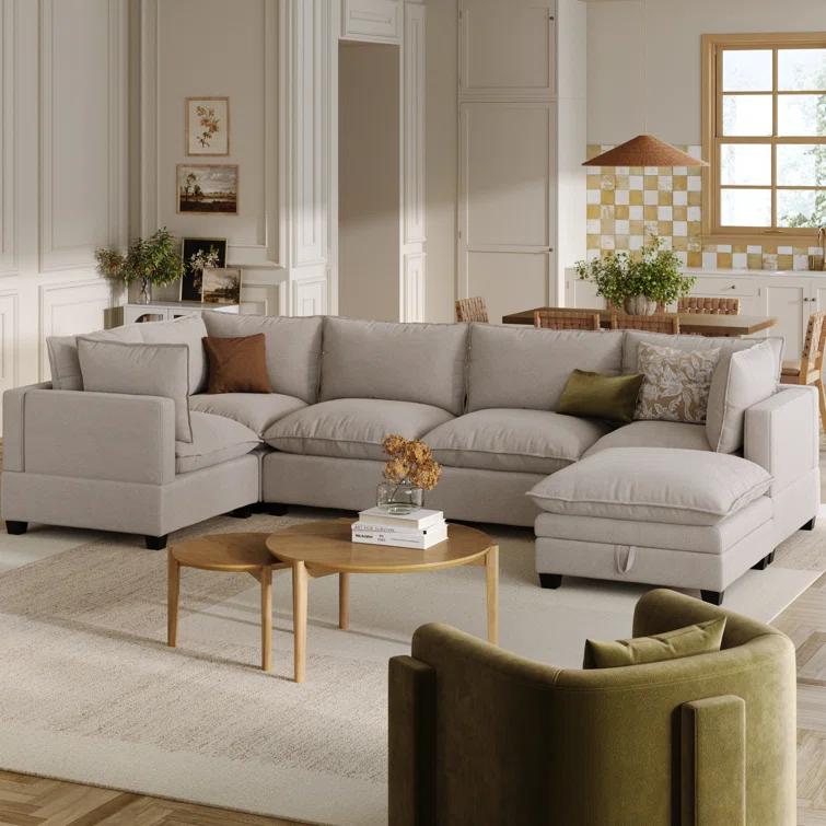 Modern Upholstered Cloud Sectional With Ottoman