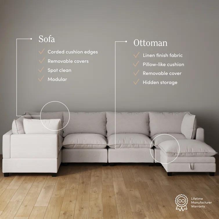 Modern Upholstered Cloud Sectional With Ottoman