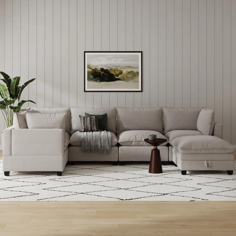 Modern Upholstered Cloud Sectional With Ottoman