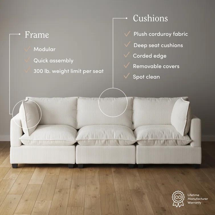 Hokku Designs Somerdale Modern Upholstered Cloud 3-Seater Sofa