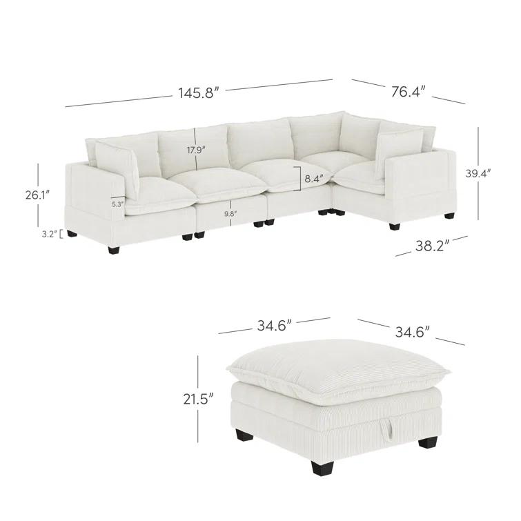 Modern Upholstered Cloud Sectional With Ottoman