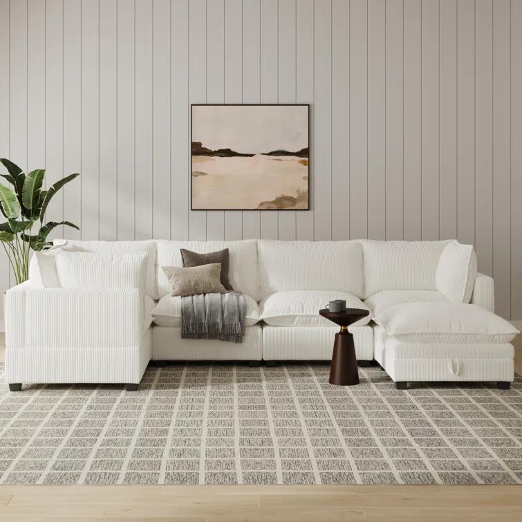 Modern Upholstered Cloud Sectional With Ottoman
