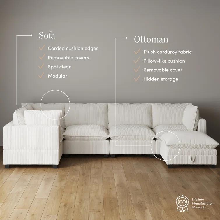 Modern Upholstered Cloud Sectional With Ottoman