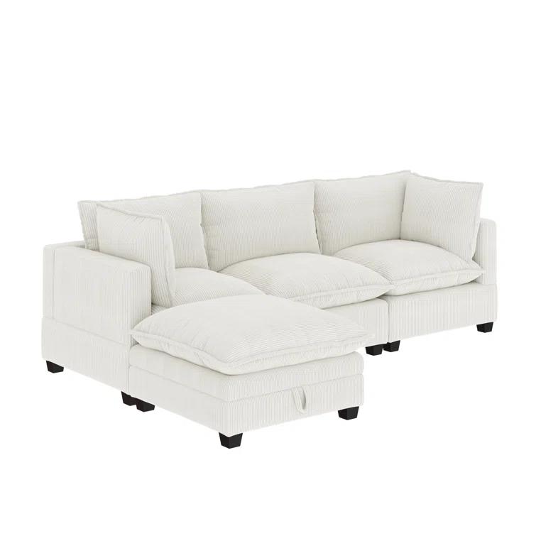 Hokku Designs Somerdale Modern Upholstered Cloud 3-Seater Sofa & Ottoman