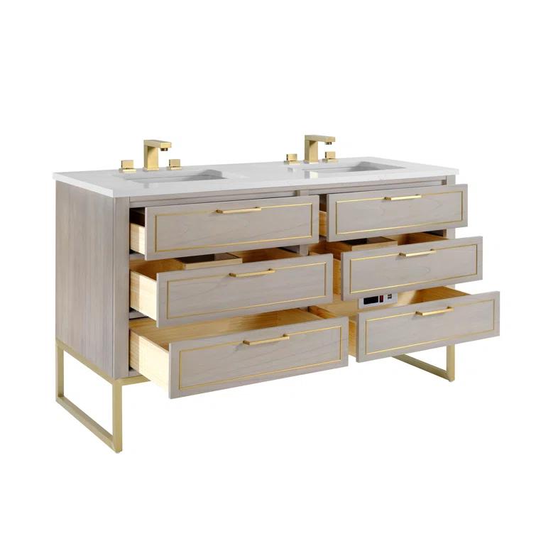 Markham 60'' Double Bathroom Vanity with Ceramic Top