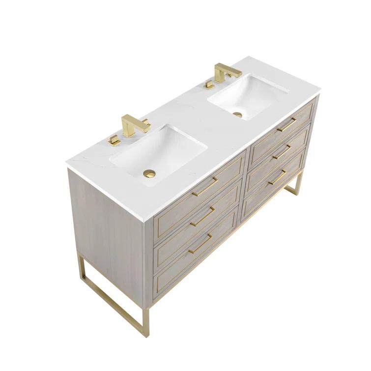 Markham 60'' Double Bathroom Vanity with Ceramic Top