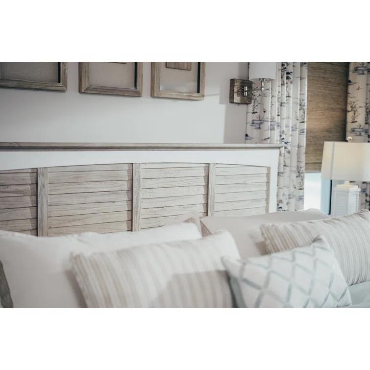 August Grove® Timeless Elegant King Headboard with Distressed Dapple Grey and White Finish, Solid Mindi Wood Frame, Anti-Tipping Safety Device, Versatile Casual Style for Serene Bedroom Ambiance