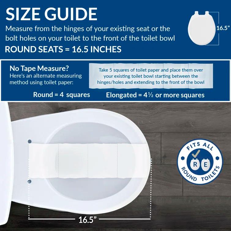 Shell Sculptured Wood Toilet Seat, Easily Removes for Cleaning, Hinges Never Loosen, Round