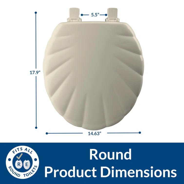 Shell Sculptured Wood Toilet Seat, Easily Removes for Cleaning, Hinges Never Loosen, Round