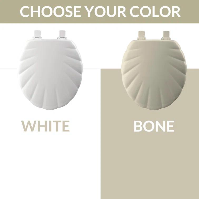 Shell Sculptured Wood Toilet Seat, Easily Removes for Cleaning, Hinges Never Loosen, Round