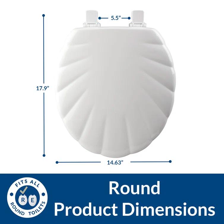 Shell Sculptured Wood Toilet Seat, Easily Removes for Cleaning, Hinges Never Loosen, Round