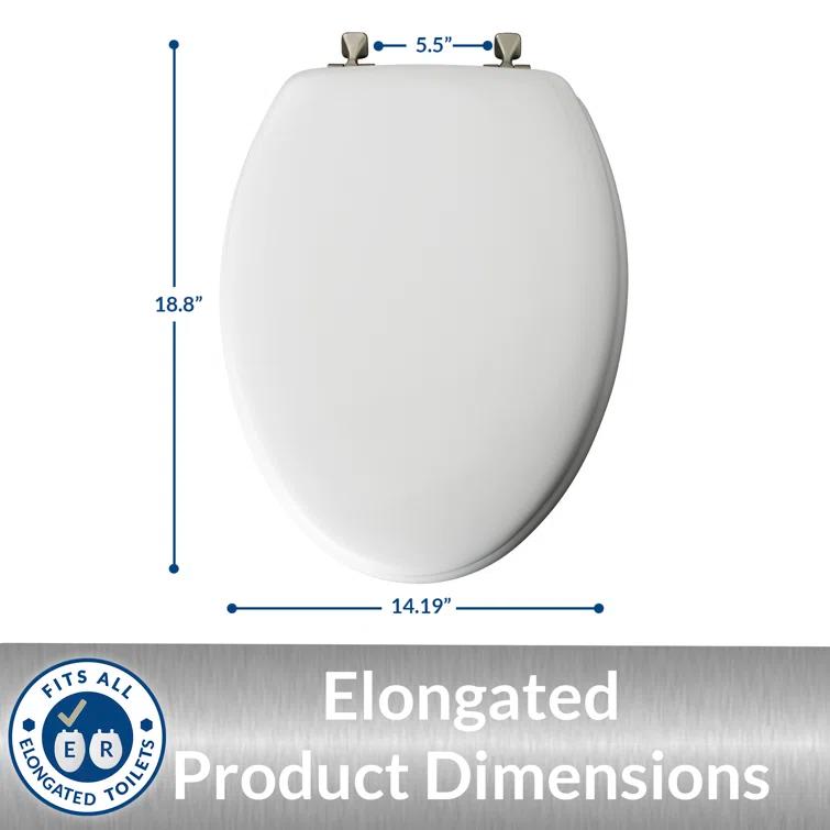 Edgewater Wood Toilet Seat with Hinges, Never Comes Loose, ELONGATED, White