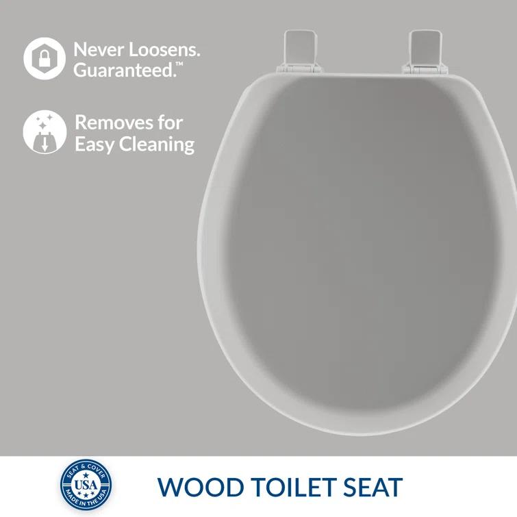 Cameron 41EC Wood Toilet Seat, Never Loosens and Easily Removes for Cleaning, ROUND
