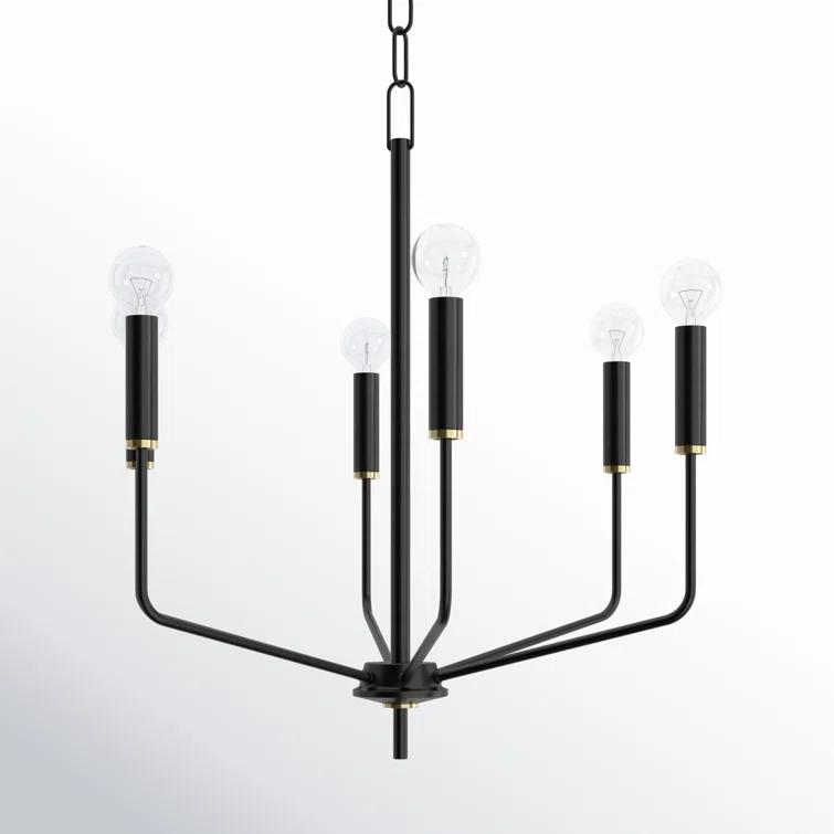 Elegant Aged Brass & Soft Black 6-Light Chandelier with Globe Bulbs